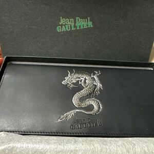Jean Paul Gaultier Black Key and Card Holder with Intricate Silver Dragon Design